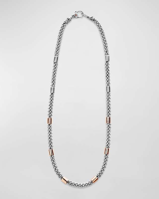 High Bar Two-Tone Rose Gold 7mm Smooth Station 5mm Rope Necklace